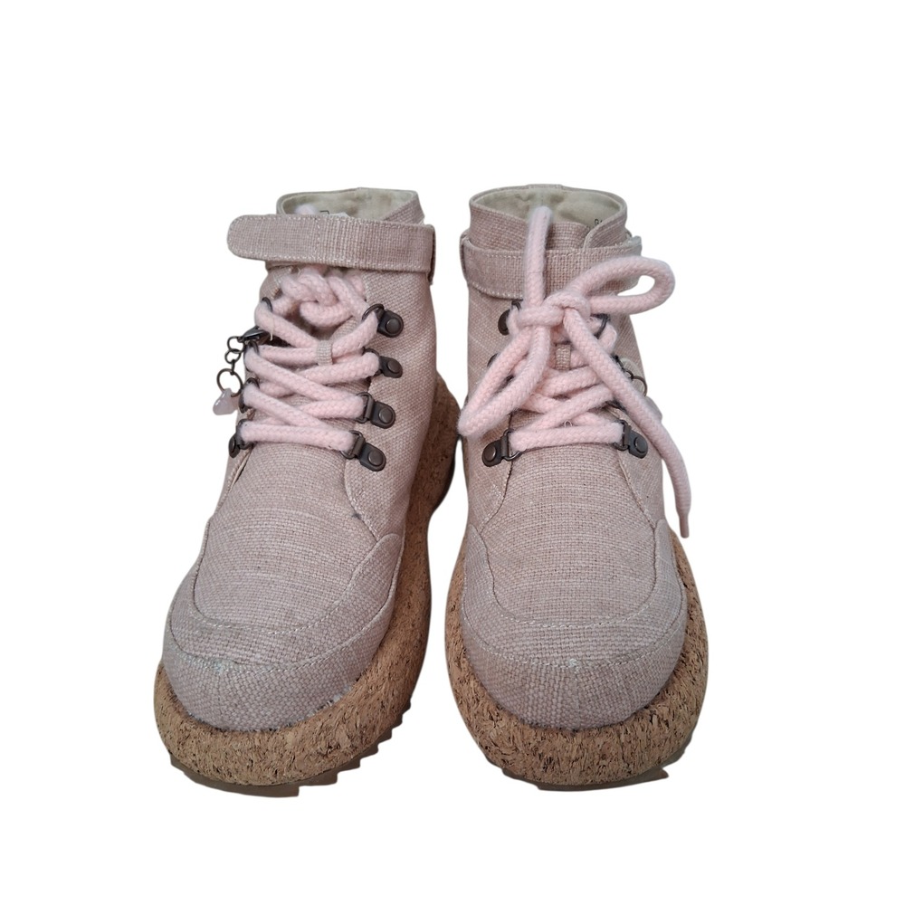 GAIA ESQ Eco Pink Hikers Canvas Adventure Boots Womens 7M Cork Chunky Platform - Picture 5 of 16